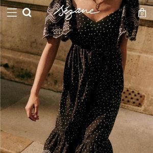Sezane NWT black and white polka dot dress size 36/4